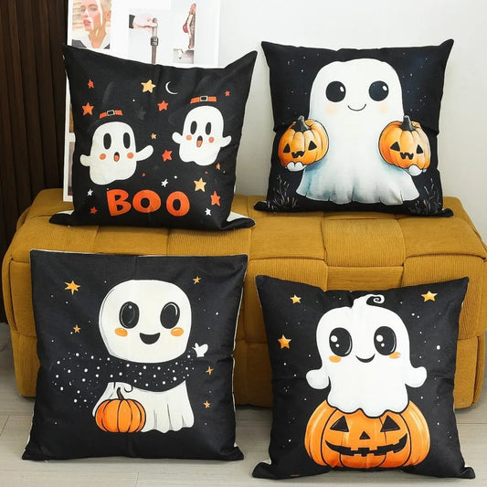 45x45cm Halloween Ghost Pumpkin Pillowcase Printed Linen Blend Throw Pillowcover Decorative Sofa Cushion Pillowslip Home Decor - TRENSET