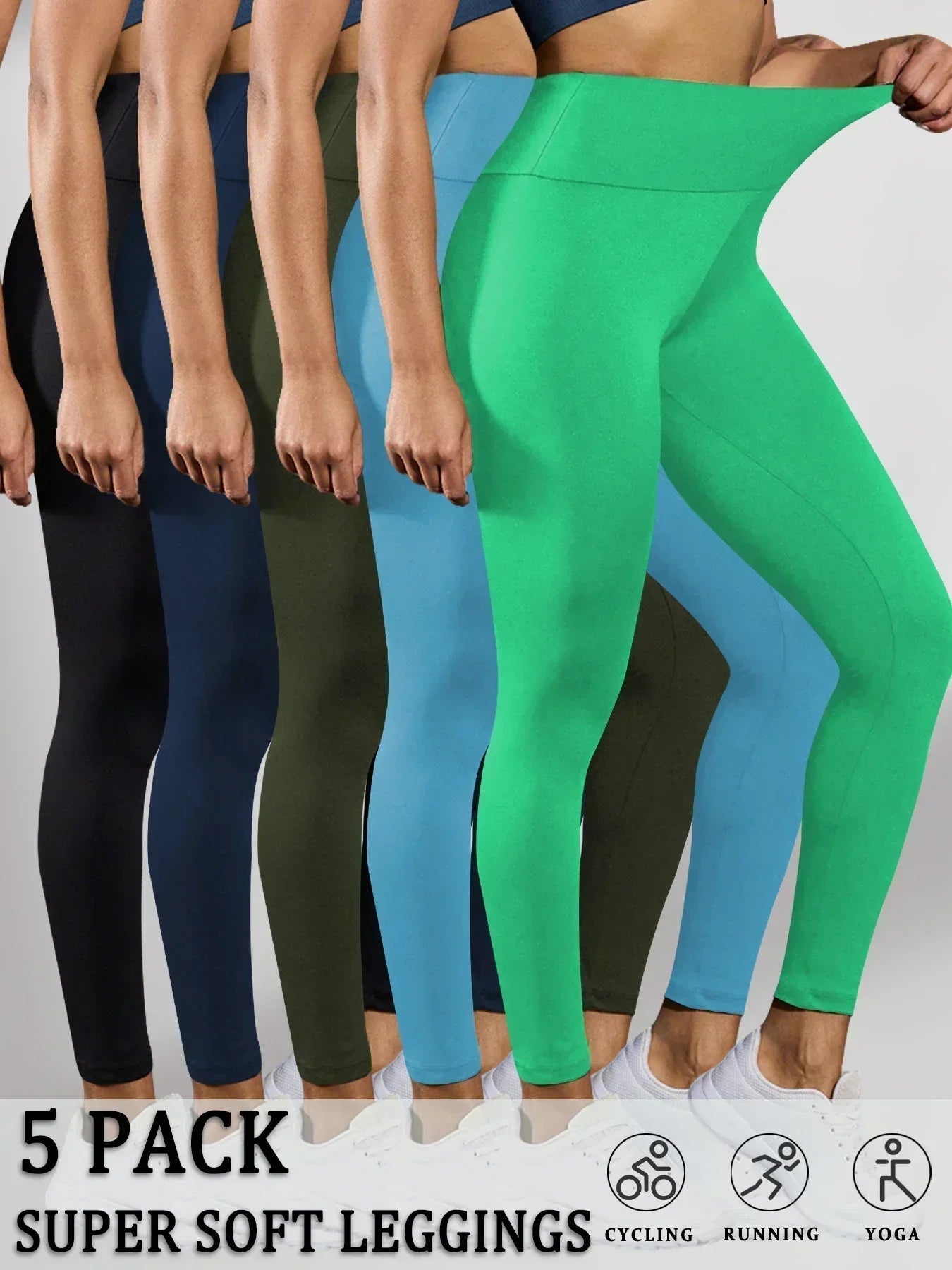 5 Pack Women's Super Soft High Waisted Tummy Control No See Through Workout Yoga Running Athletic Push Up Gym Fitness Leggings - TRENSET