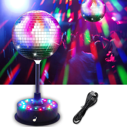 6 Inch Rotating Mirrors Disco Ball Light 5RPM - 9RPM Adjustable Rotary Motor Base 24 RGB LED Mood Lights （USB /Battery Powered) - TRENSET