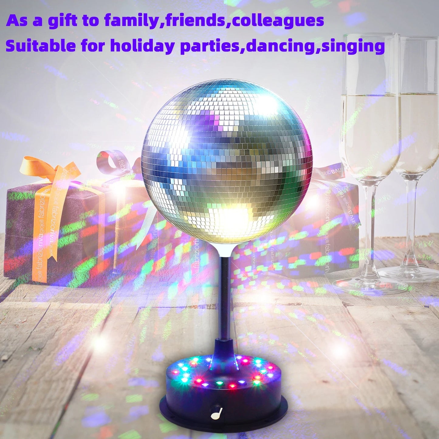 6 Inch Rotating Mirrors Disco Ball Light 5RPM - 9RPM Adjustable Rotary Motor Base 24 RGB LED Mood Lights （USB /Battery Powered) - TRENSET