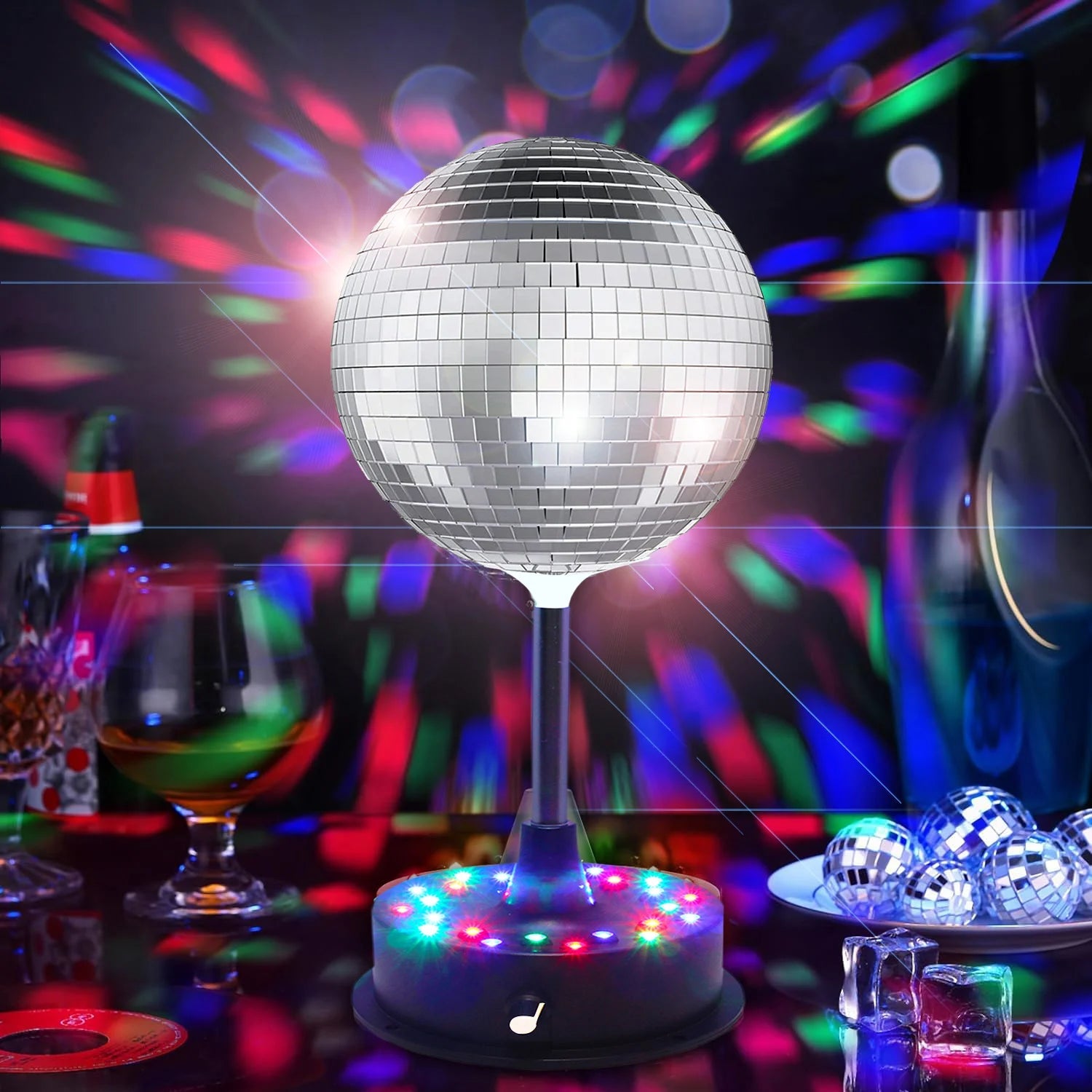 6 Inch Rotating Mirrors Disco Ball Light 5RPM - 9RPM Adjustable Rotary Motor Base 24 RGB LED Mood Lights （USB /Battery Powered) - TRENSET
