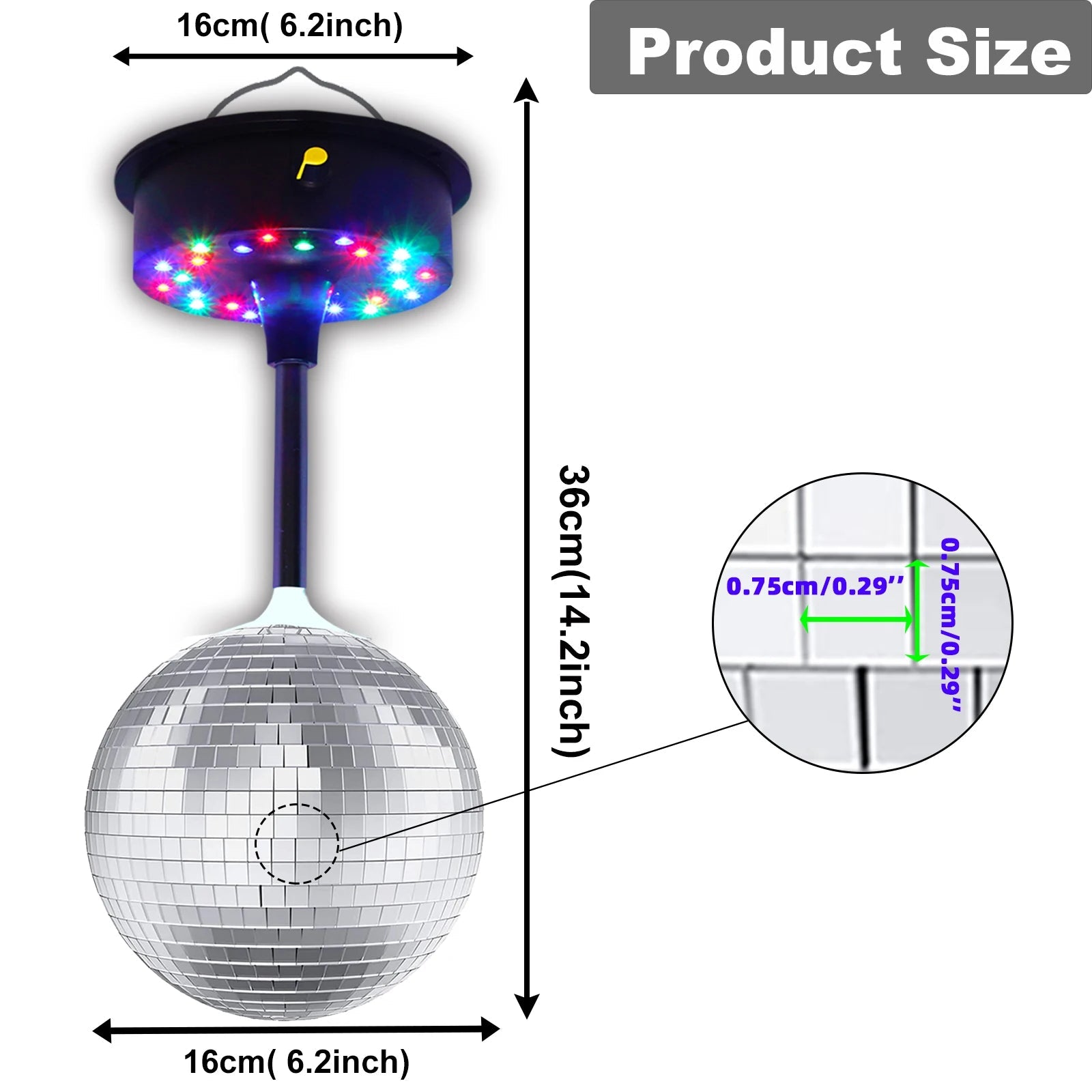 6 Inch Rotating Mirrors Disco Ball Light 5RPM - 9RPM Adjustable Rotary Motor Base 24 RGB LED Mood Lights （USB /Battery Powered) - TRENSET