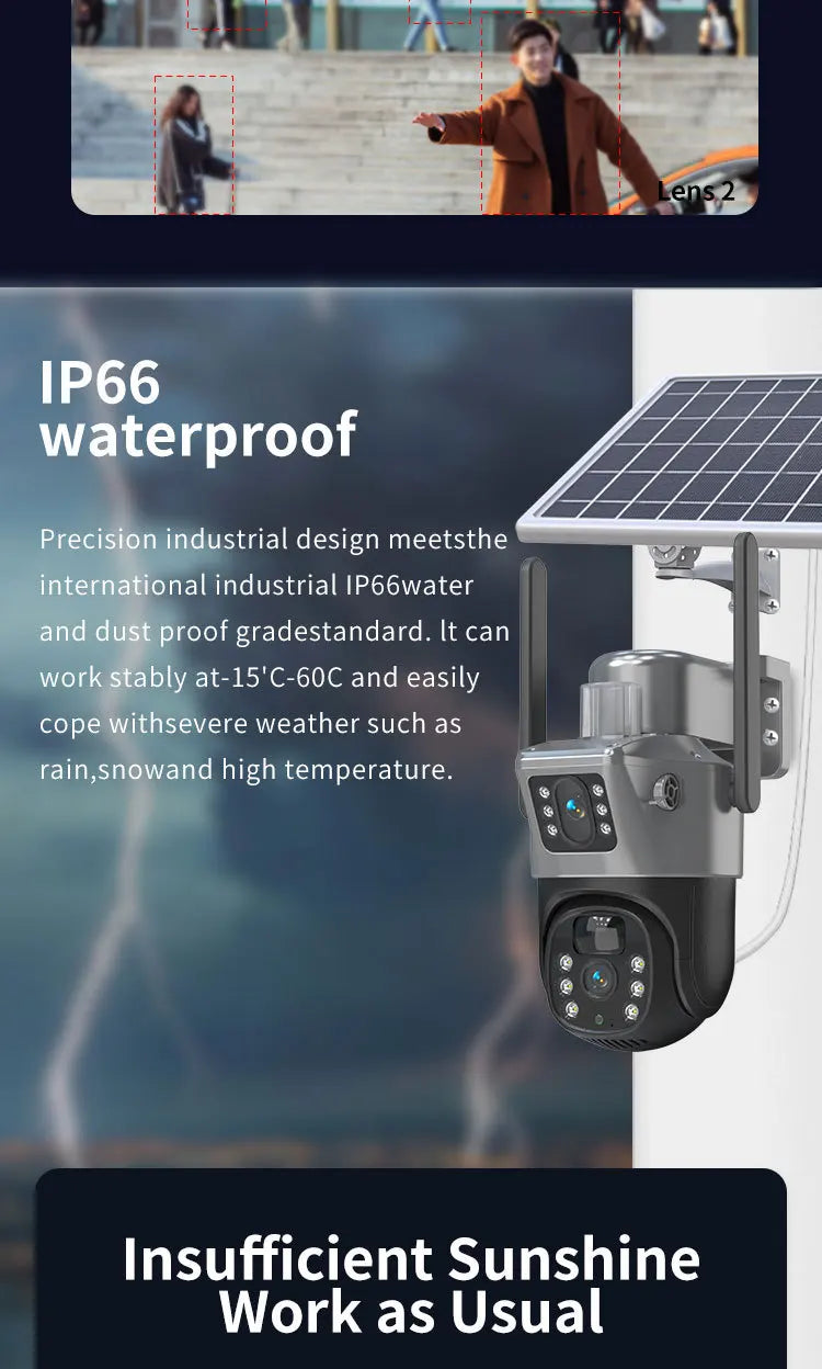 4MP 4G Wireless PTZ Solarkamera Dual Lens Dual Screen Outdoor IP-Kamera Solarpanel Audio PIR Sicherheitsüberwachungskamera