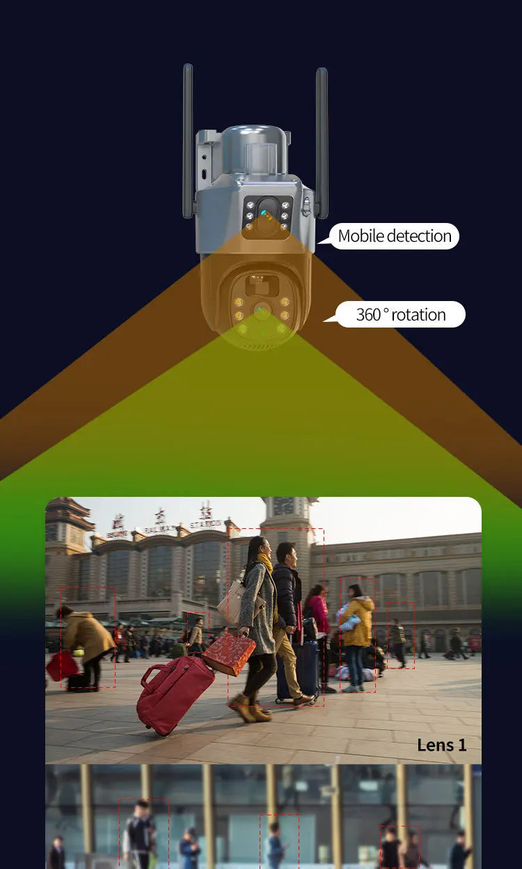 4MP 4G Wireless PTZ Solarkamera Dual Lens Dual Screen Outdoor IP-Kamera Solarpanel Audio PIR Sicherheitsüberwachungskamera