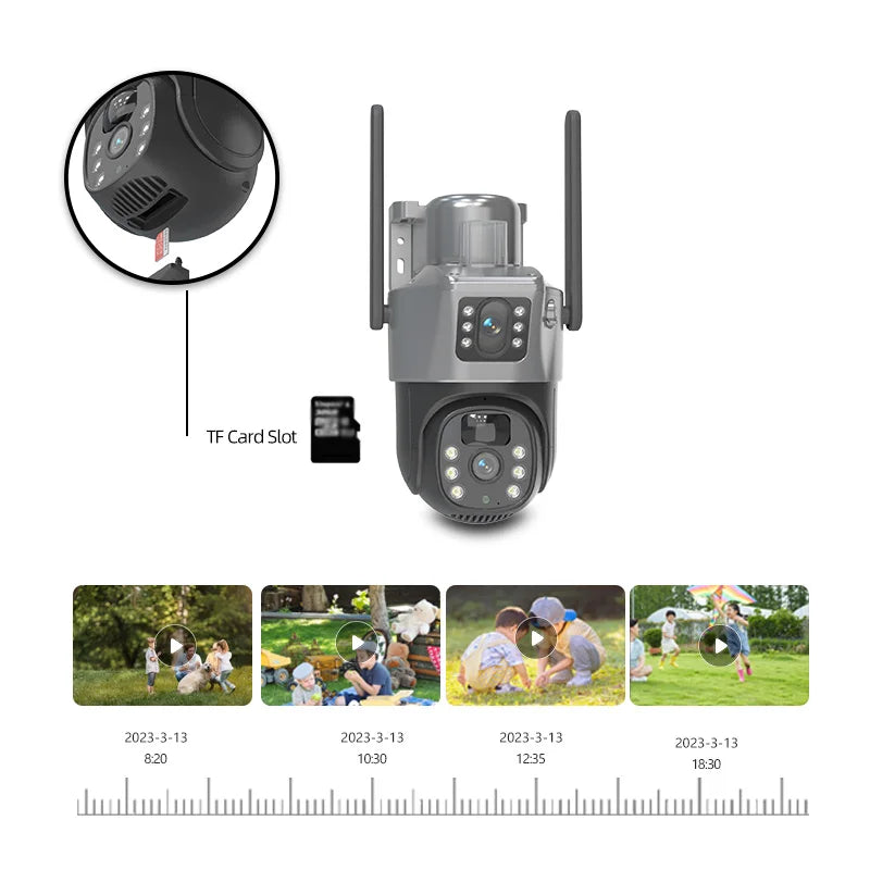 4MP 4G Wireless PTZ Solarkamera Dual Lens Dual Screen Outdoor IP-Kamera Solarpanel Audio PIR Sicherheitsüberwachungskamera