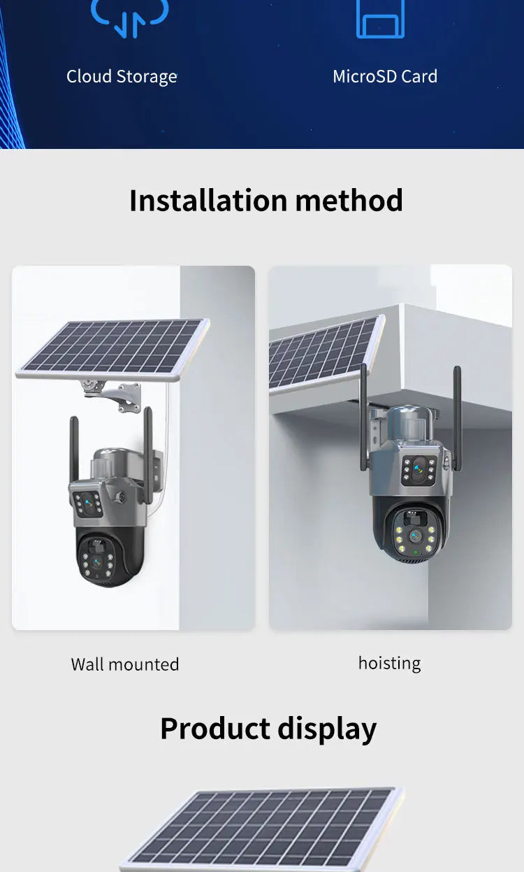 4MP 4G Wireless PTZ Solarkamera Dual Lens Dual Screen Outdoor IP-Kamera Solarpanel Audio PIR Sicherheitsüberwachungskamera