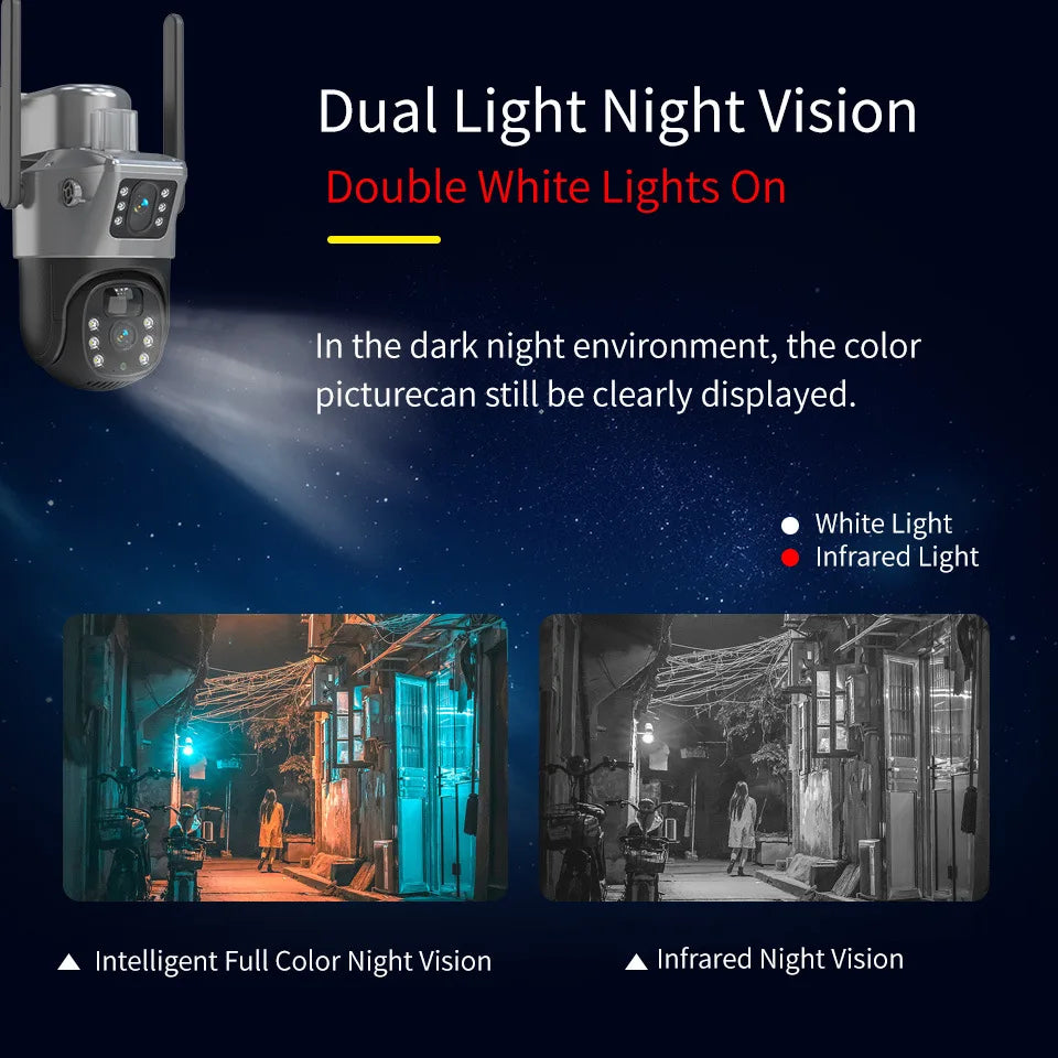 4MP 4G Wireless PTZ Solarkamera Dual Lens Dual Screen Outdoor IP-Kamera Solarpanel Audio PIR Sicherheitsüberwachungskamera