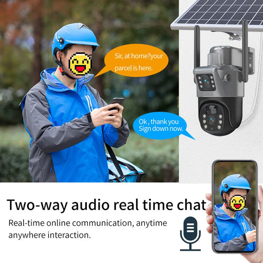 4MP 4G Wireless PTZ Solarkamera Dual Lens Dual Screen Outdoor IP-Kamera Solarpanel Audio PIR Sicherheitsüberwachungskamera