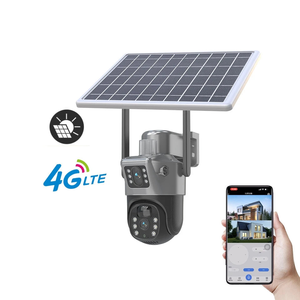 4MP 4G Wireless PTZ Solarkamera Dual Lens Dual Screen Outdoor IP-Kamera Solarpanel Audio PIR Sicherheitsüberwachungskamera
