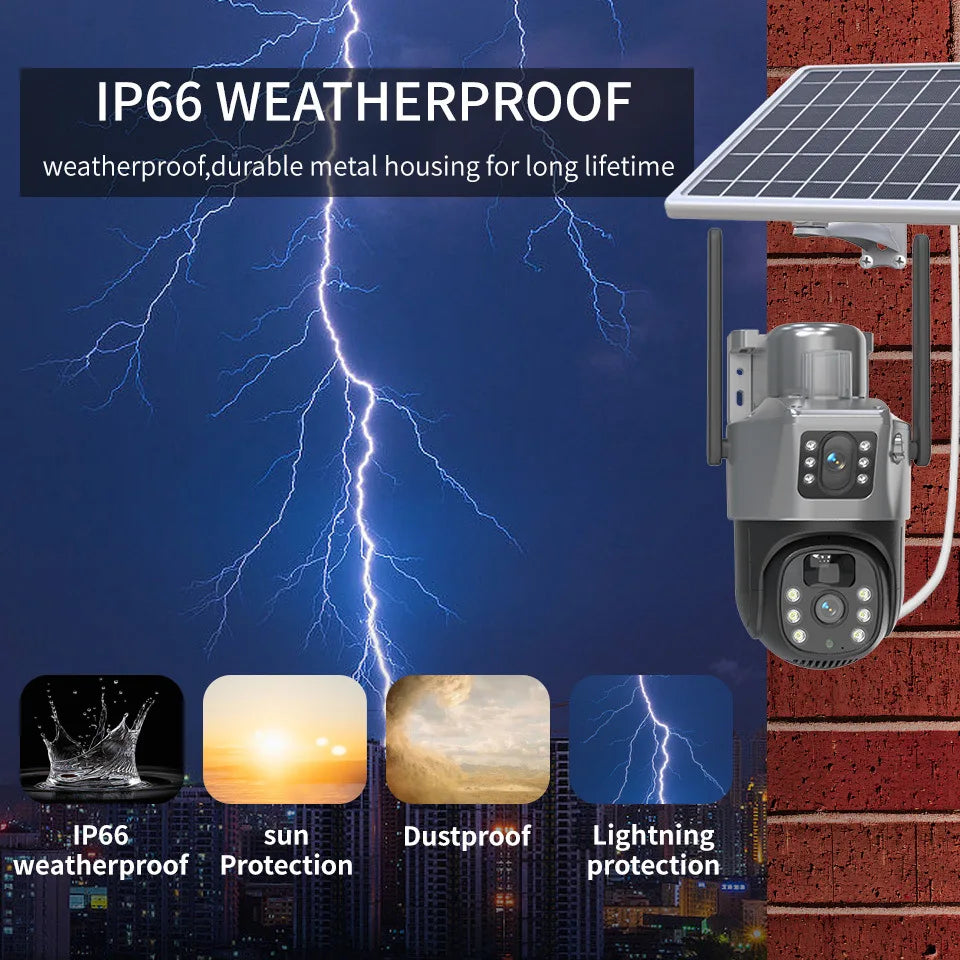 4MP 4G Wireless PTZ Solarkamera Dual Lens Dual Screen Outdoor IP-Kamera Solarpanel Audio PIR Sicherheitsüberwachungskamera