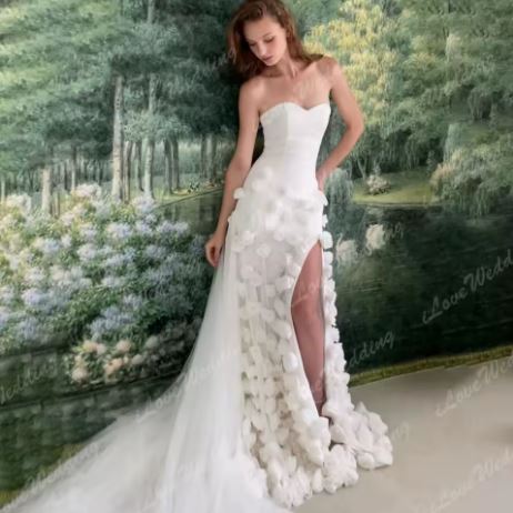 RFYR Rosa Meerjungfrau Charmantes Ballkleid 3D-Blumen Formelles Kleid Ärmelloses Abendkleid mit Seitenschlitz