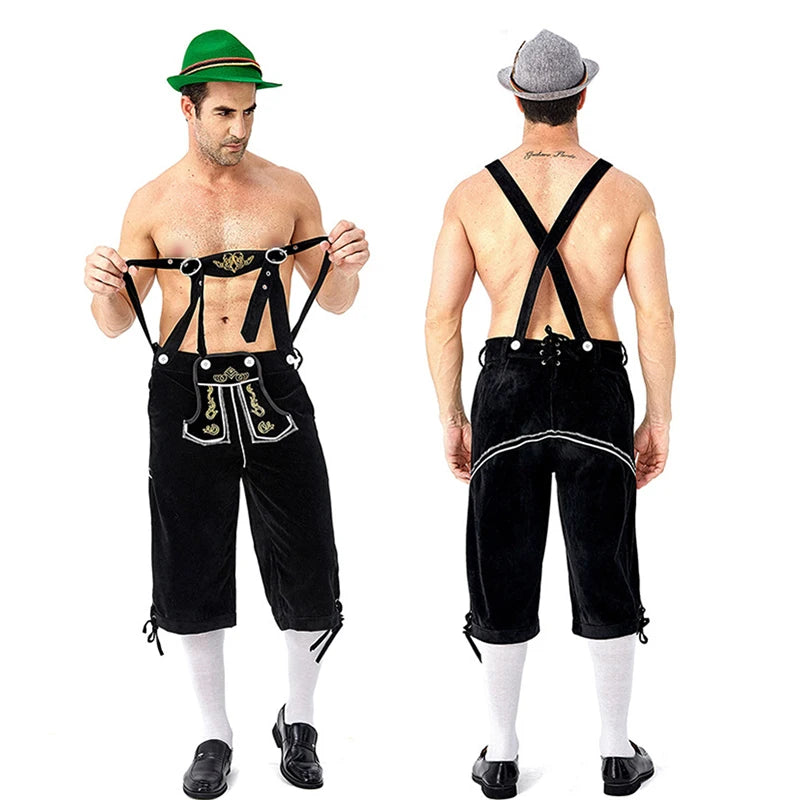 Männer Karneval Oktoberfest Kostüm Kariertes Hemd Lederhosen Outfit Cosplay Halloween Parade Bühnenshow Phantasie Partykleid