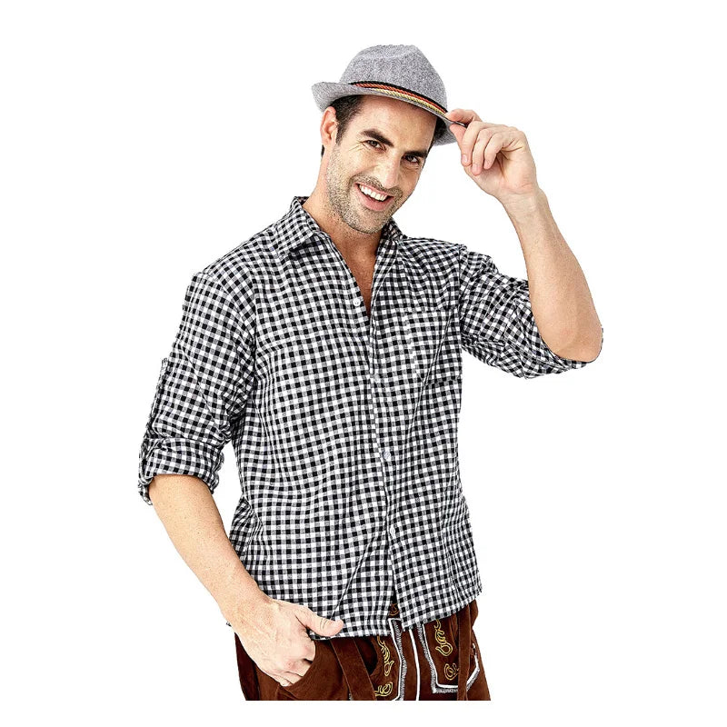 Männer Karneval Oktoberfest Kostüm Kariertes Hemd Lederhosen Outfit Cosplay Halloween Parade Bühnenshow Phantasie Partykleid