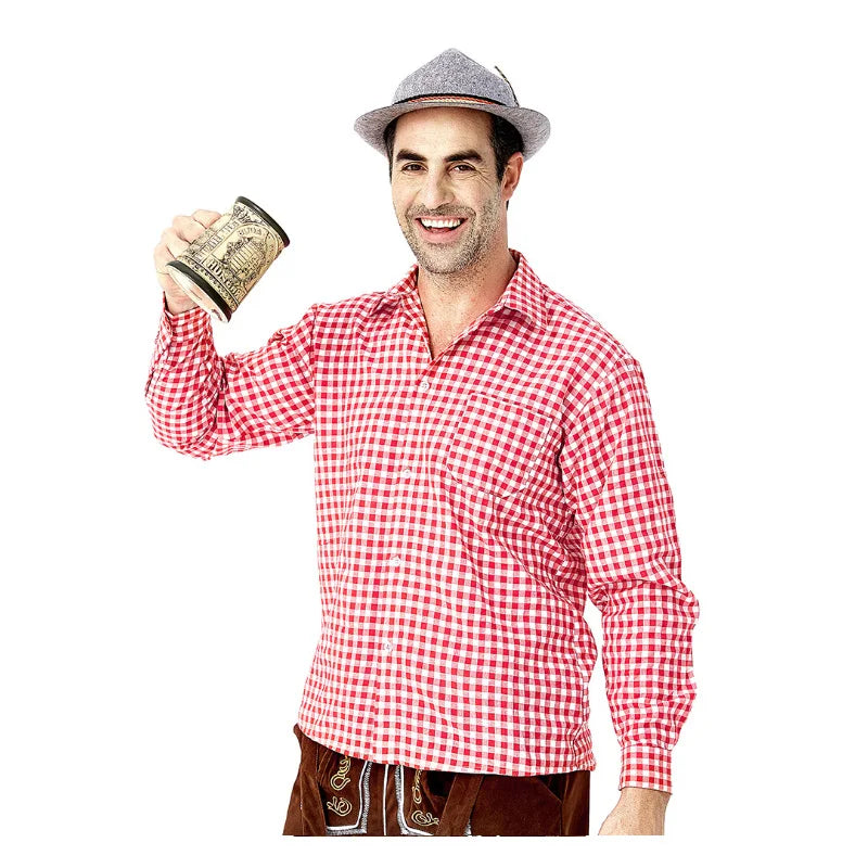 Männer Karneval Oktoberfest Kostüm Kariertes Hemd Lederhosen Outfit Cosplay Halloween Parade Bühnenshow Phantasie Partykleid