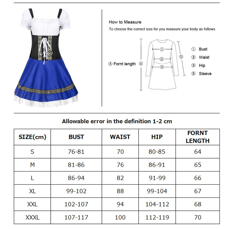 Klassisches bayerisches Oktoberfest-Kostüm, Karneval, Bierfest, Taverne, Clubs, Dirne, Cosplay, Partykleid, Halloween