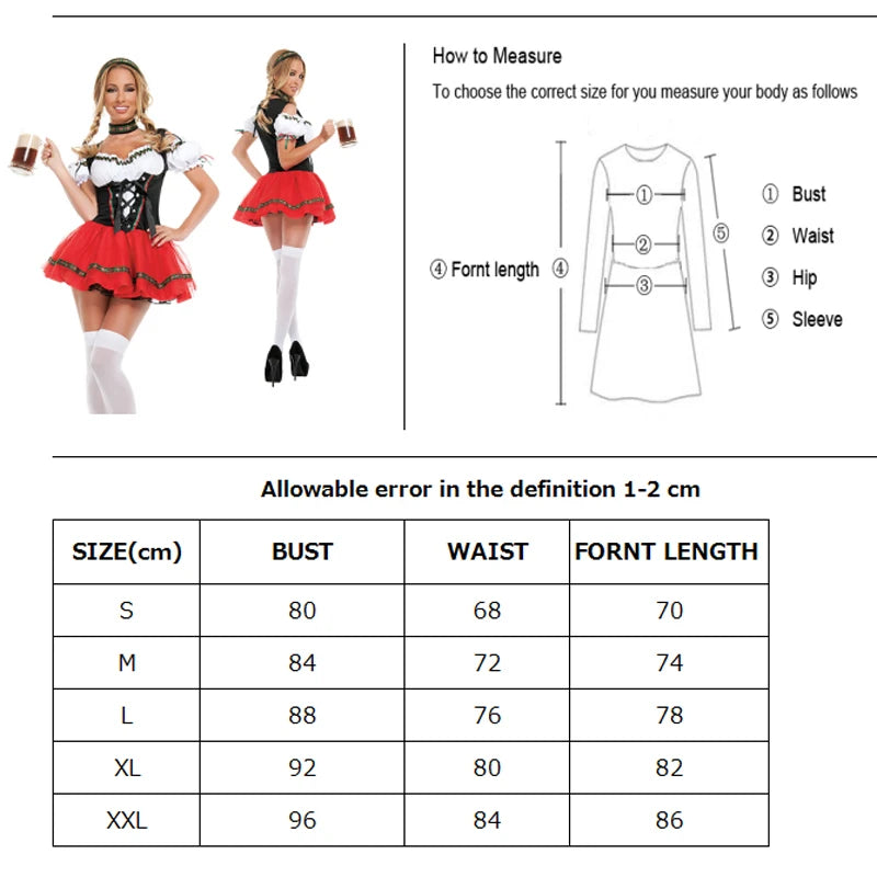 Klassisches bayerisches Oktoberfest-Kostüm, Karneval, Bierfest, Taverne, Clubs, Dirne, Cosplay, Partykleid, Halloween