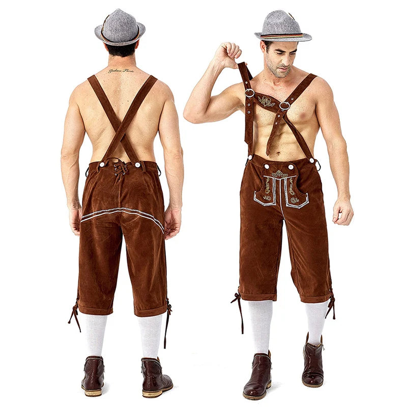 Männer Karneval Oktoberfest Kostüm Kariertes Hemd Lederhosen Outfit Cosplay Halloween Parade Bühnenshow Phantasie Partykleid