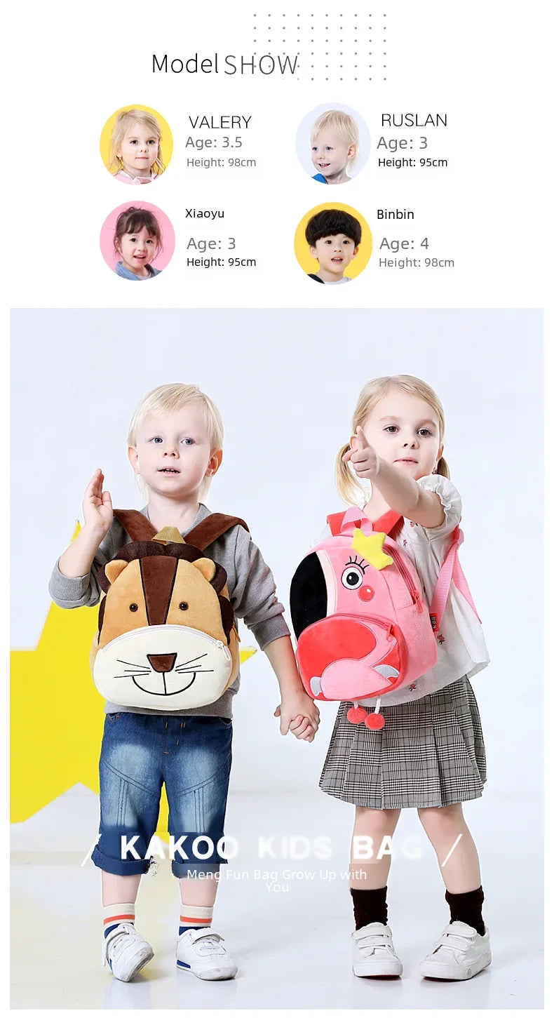 Cartoon Animal Kids Backpack Double Shoulder Plush Nursery Children Bag Customizable Printing Breathable Lightweight