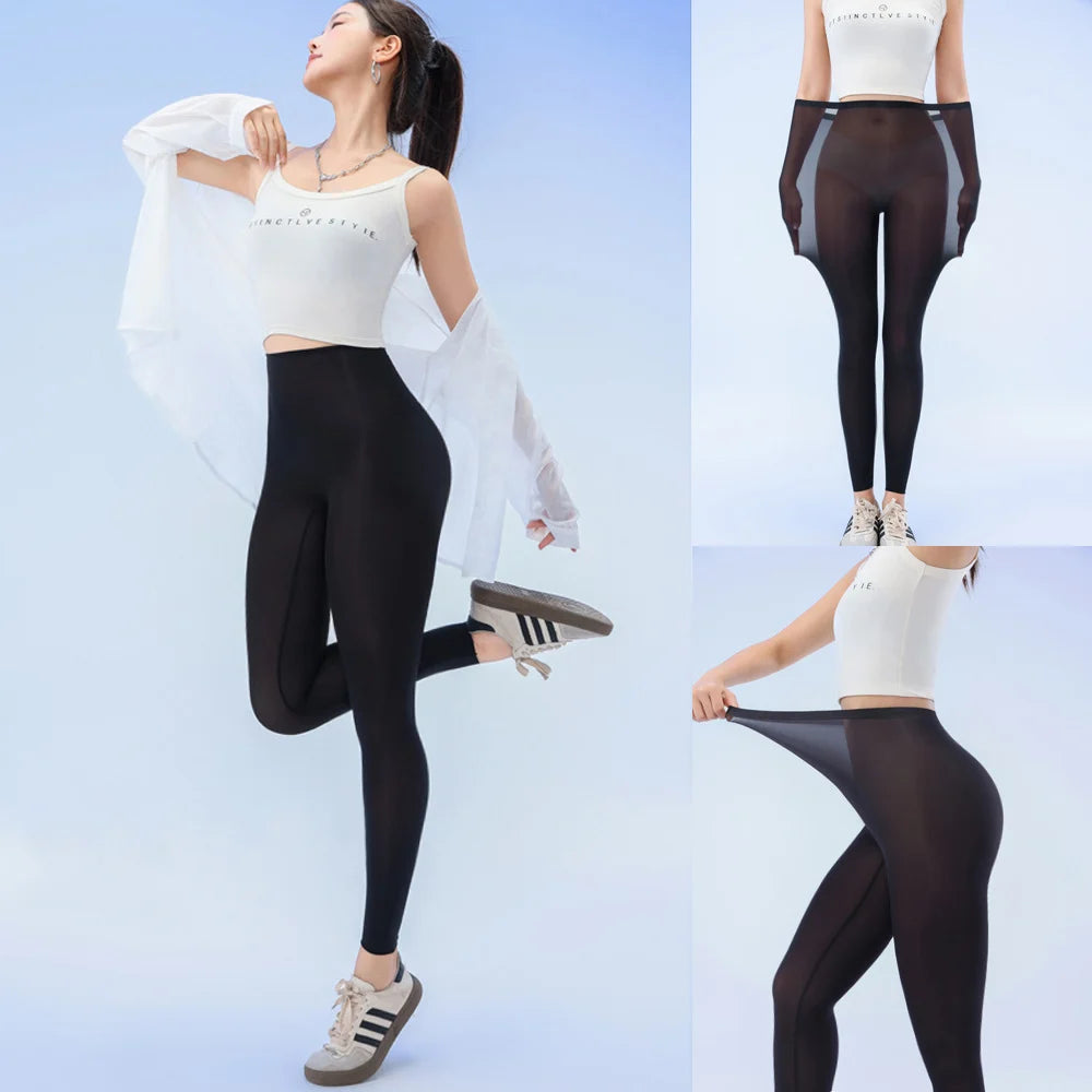 BIVIGAOS Sommer-Leggings mit ultradünner Haut und Sonnenschutz für Damen, hochelastisch, transparent, Gesichtsmaske, Unterwäsche, eng anliegend, sexy Sport-Leggings
