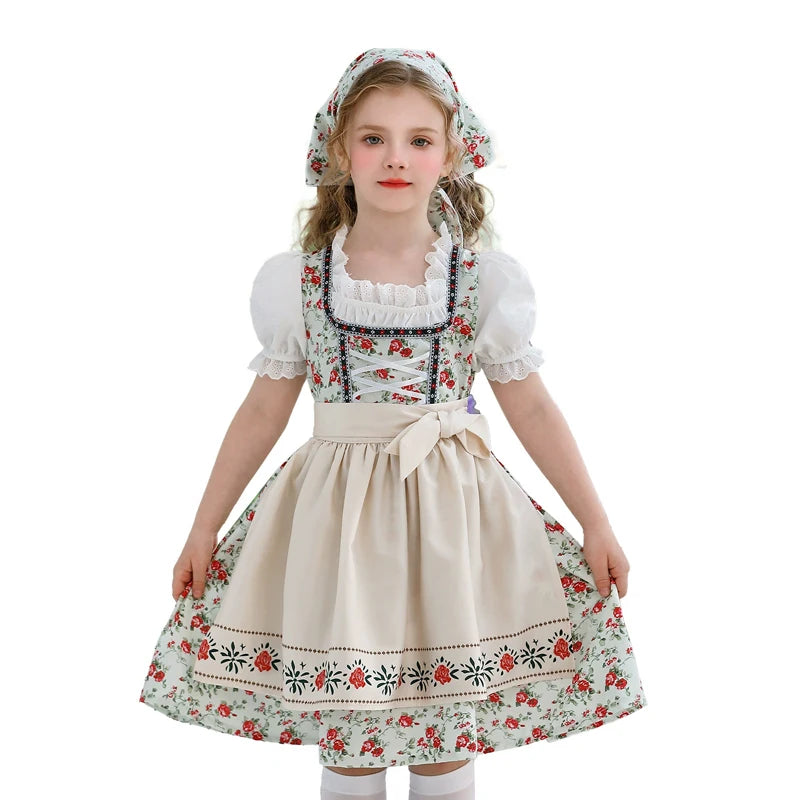 NEU Münchner Oktoberfest für Mädchen Kostüm Klassisches Alpen Dirndl Kleid Cosplay Phantasie Partykleid