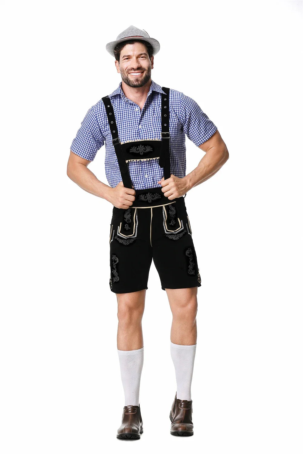 Bayerisches Oktoberfest Deutsches Bierkostüm Männliches Oktoberfest Lederhosenkostüm Bierhemd Hosenträgershorts Hut Cosplay Kostüme