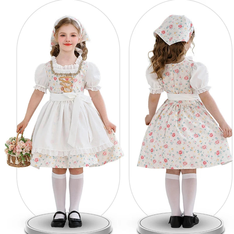 NEU Münchner Oktoberfest für Mädchen Kostüm Klassisches Alpen Dirndl Kleid Cosplay Phantasie Partykleid