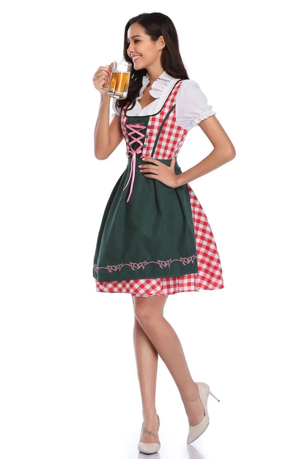 Damen Oktoberfest Kleid Kellnerin Maid Kleid Mann Dirndl Lederhosen Bier Karneval Party Outfit Kostüm