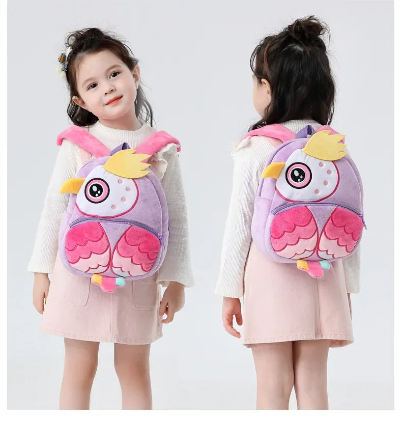 Cartoon Animal Kids Backpack Double Shoulder Plush Nursery Children Bag Customizable Printing Breathable Lightweight