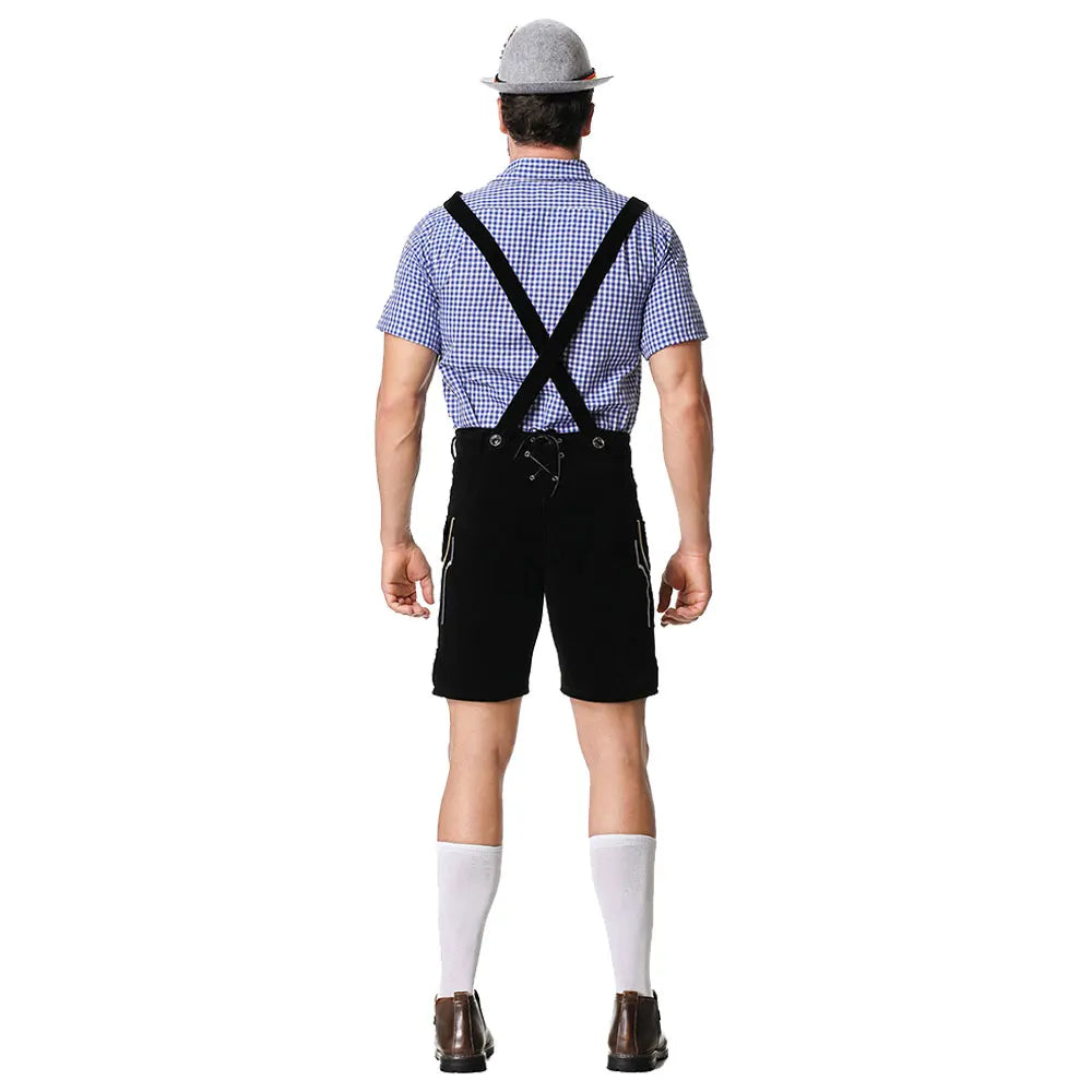 Männliches Oktoberfest-Lederhosenkostüm Bayerisches Oktoberfest-Deutsches Bierkostüm Hemd Hosenträger Shorts Hut Cosplay-Kostüme