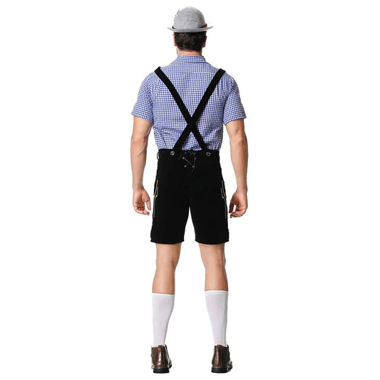 Männliches Oktoberfest-Lederhosenkostüm Bayerisches Oktoberfest-Deutsches Bierkostüm Hemd Hosenträger Shorts Hut Cosplay-Kostüme