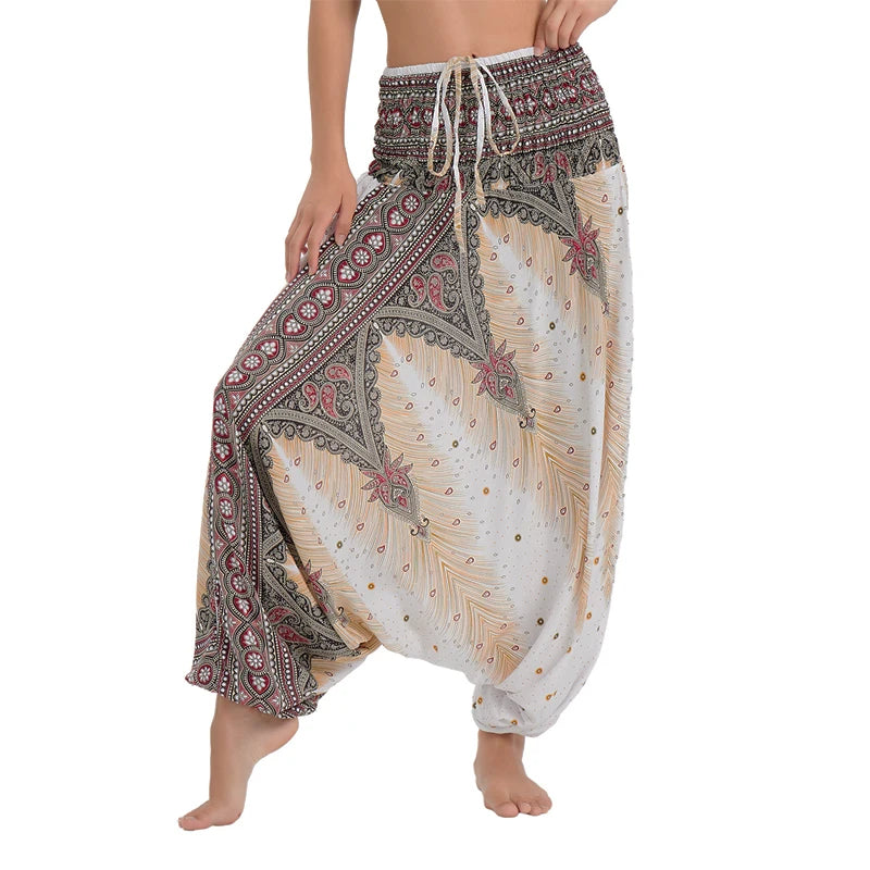 Bohemian Hosen Frauen Pantalones Mujer Hippie Hohe Taille Rayon Harem Baggy Boho Yoga Strand Tragen Gießen Femme Calca Feminina Gedruckt