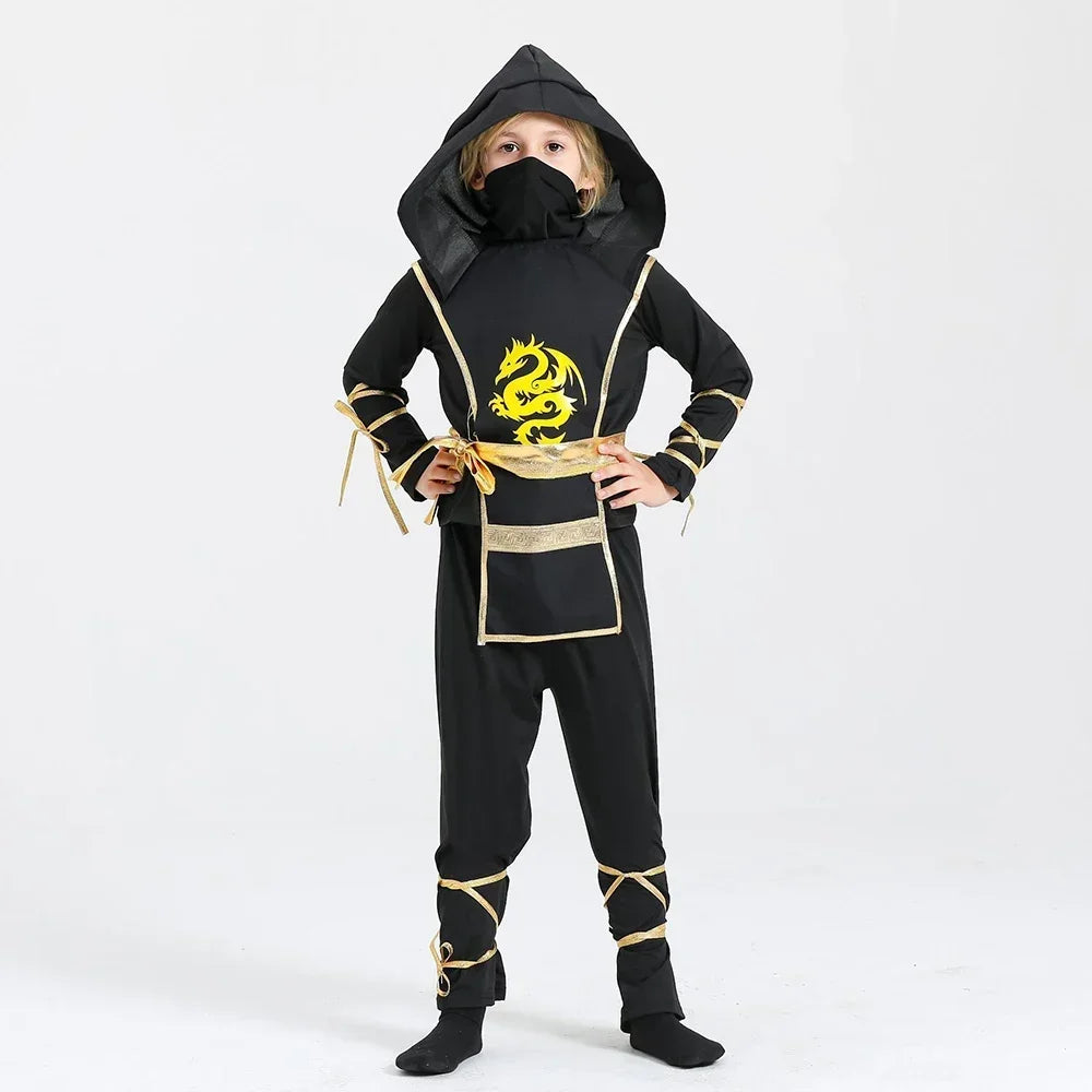 Jungen Mädchen Ninja Cosplay Kostüm für Kinder Anime Samurai Kostüm Kung Fu Dragon Ninja Overall Mit Waffe Outfit Party Halloween