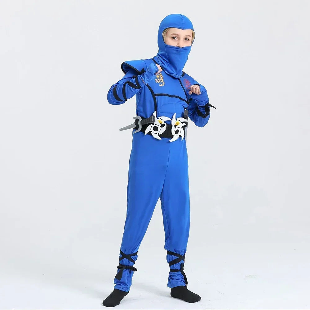 Jungen Mädchen Ninja Cosplay Kostüm für Kinder Anime Samurai Kostüm Kung Fu Dragon Ninja Overall Mit Waffe Outfit Party Halloween