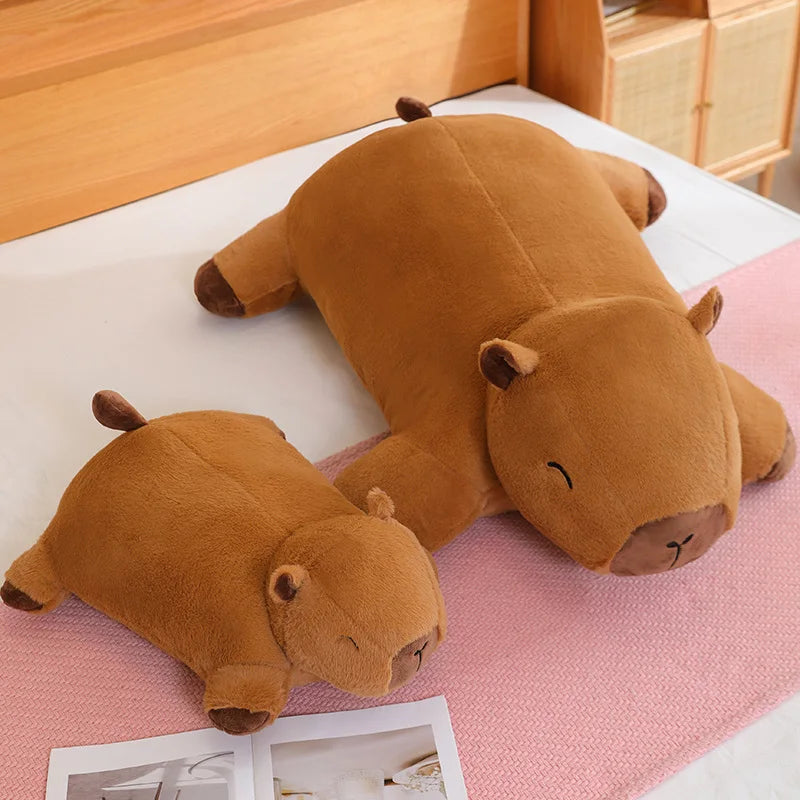 Riesige Kawaii Capybara Plüschpuppe Bodenmatte Hochwertiger Tierbrauner Capybara Plüschteppich Wohndekor Geschenk für Jungen und Mädchen