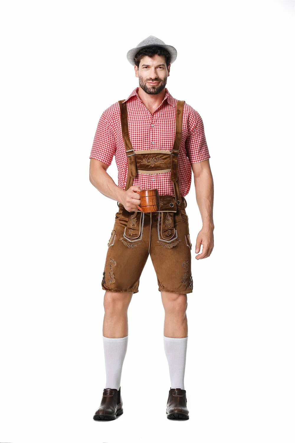 Bayerisches Oktoberfest Deutsches Bierkostüm Männliches Oktoberfest Lederhosenkostüm Bierhemd Hosenträgershorts Hut Cosplay Kostüme