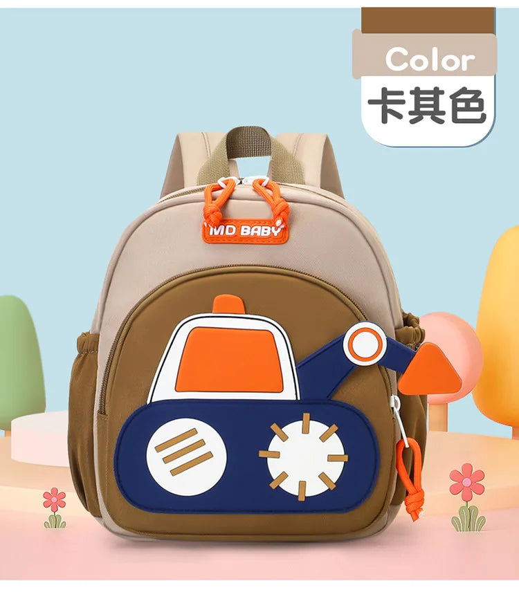 Kids Backpack for Boys Girls Toddler School Kindergarten Cute Construction Truck Car Design Trendy Casual Backpack