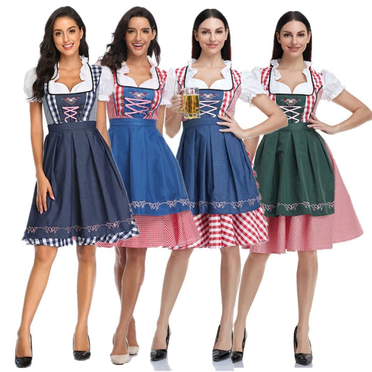Traditionelle bayerische Oktoberfest-Kostüme, karierte Dirndlkleider, Damen-Schürzenkleid, deutsches Biermädchen, Cosplay-Partykleid