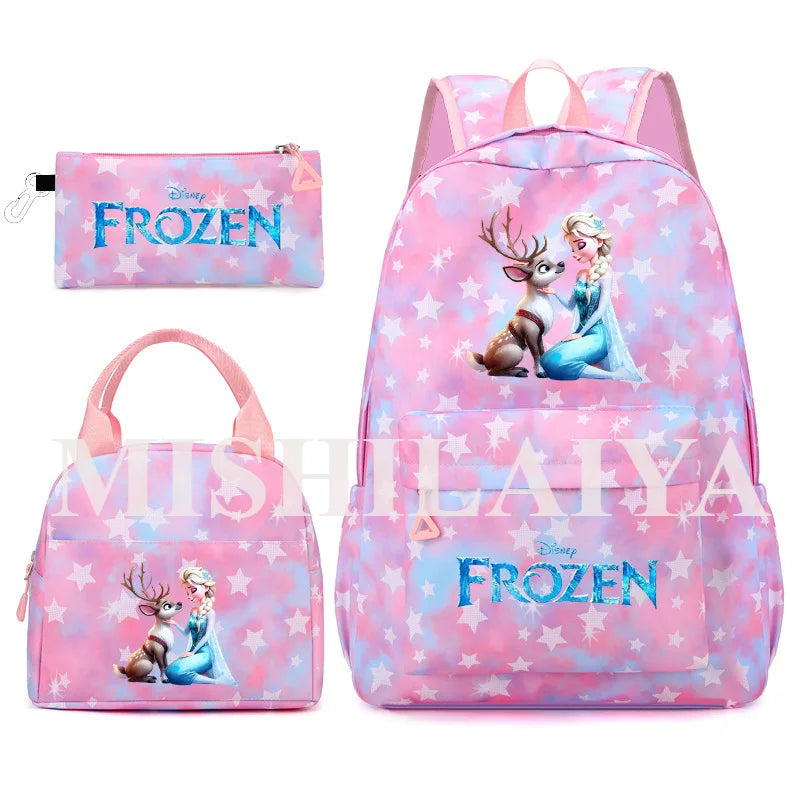 New Kawaii  Frozen Girls Kids 3Pcs Pen Lunch Bags Bookbags Women Teenagers Schoolbags Travel Laptop Rainbow Backpack
