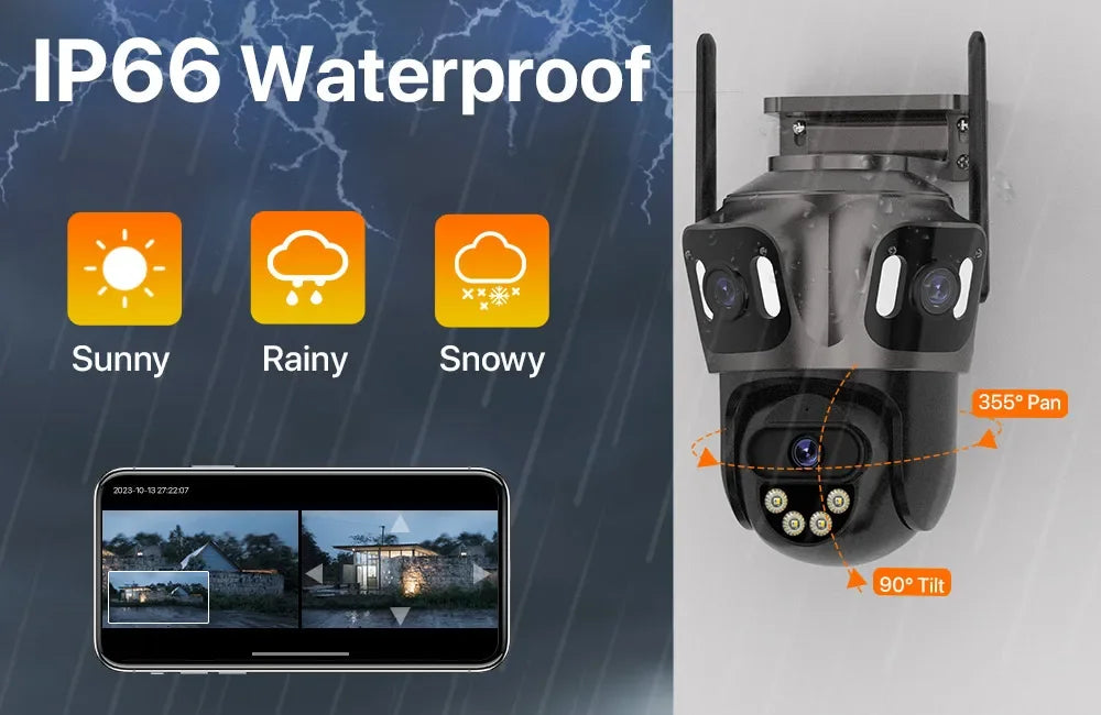 6K HD Outdoor Wifi PTZ Kamera Drei Objektiv 4K Dual Screen IP Kamera Auto Tracking Farbe Nacht Video Überwachung CCTV P2P iCsee