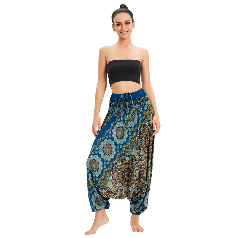 Bohemian Hosen Frauen Pantalones Mujer Hippie Hohe Taille Rayon Harem Baggy Boho Yoga Strand Tragen Gießen Femme Calca Feminina Gedruckt