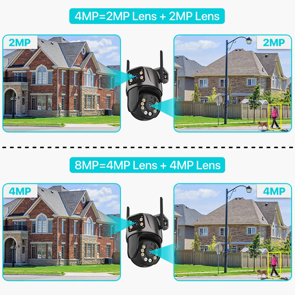 4K 8MP HD Wifi PTZ-Kamera für den Außenbereich, 4MP, Doppelobjektiv, Doppelbildschirm, AI-Auto-Tracking, IP-Kamera, CCTV, Audio-Videoüberwachung, P2P, iCSee