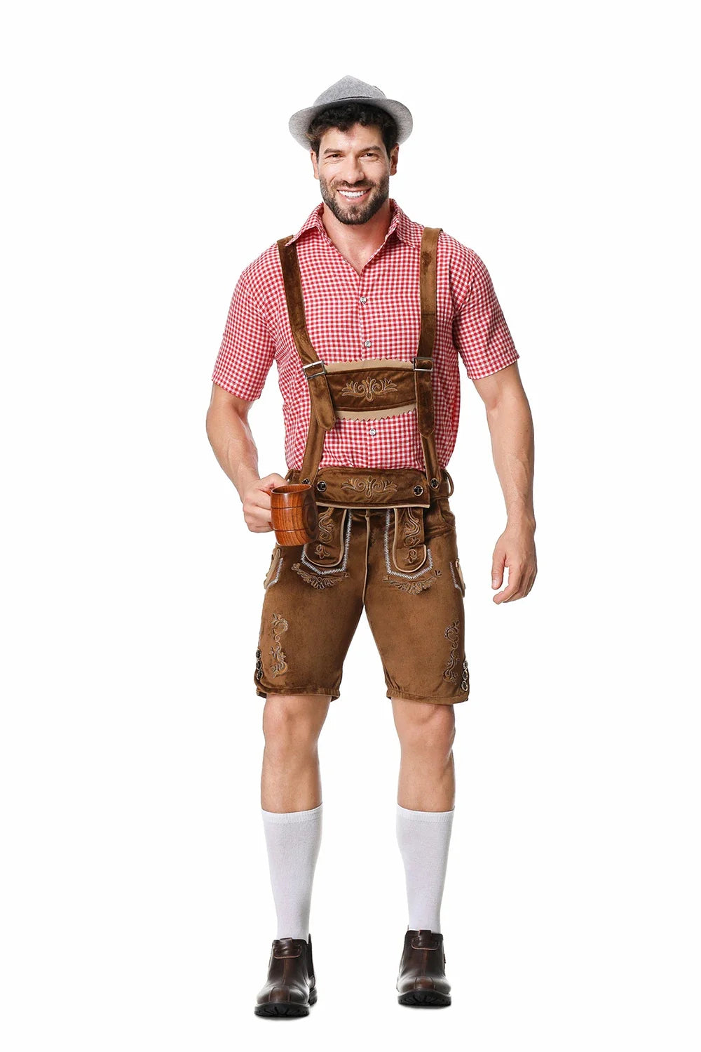 Bayerisches Oktoberfest Deutsches Bierkostüm Männliches Oktoberfest Lederhosenkostüm Bierhemd Hosenträgershorts Hut Cosplay Kostüme