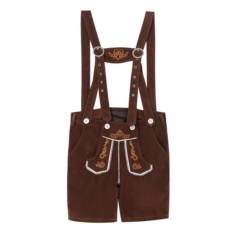 VIP FASHION Deutsches Oktoberfest-Kostüm-Outfit Bayerische Lederhosen-Hosenträger für Herren Braun Schwarz Verstellbare Shorts mittlerer Länge