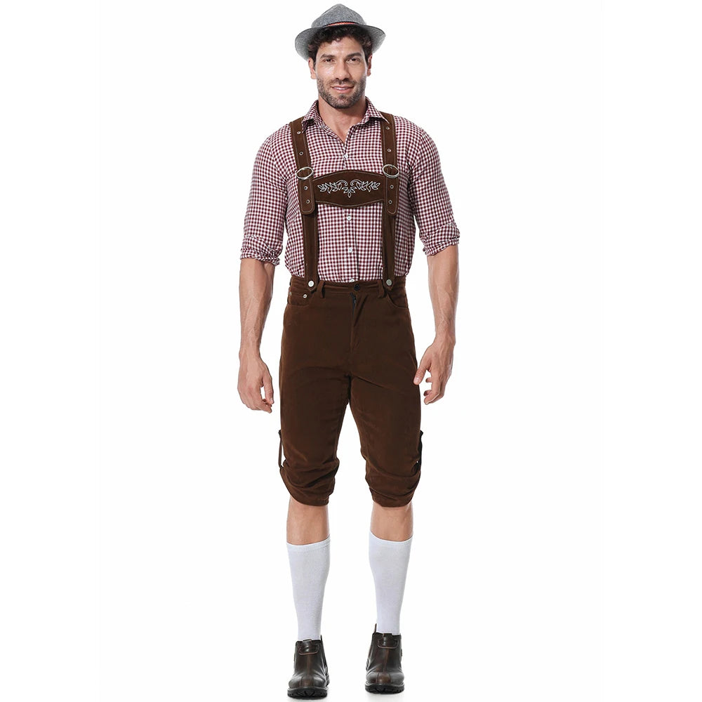 Dreiteiliges Set Oktoberfest Lederhosen Kostüm für Herren Bayerische Deutsche Bierfeste Hosenträger Hemd Hut Cosplay Bier Outfits