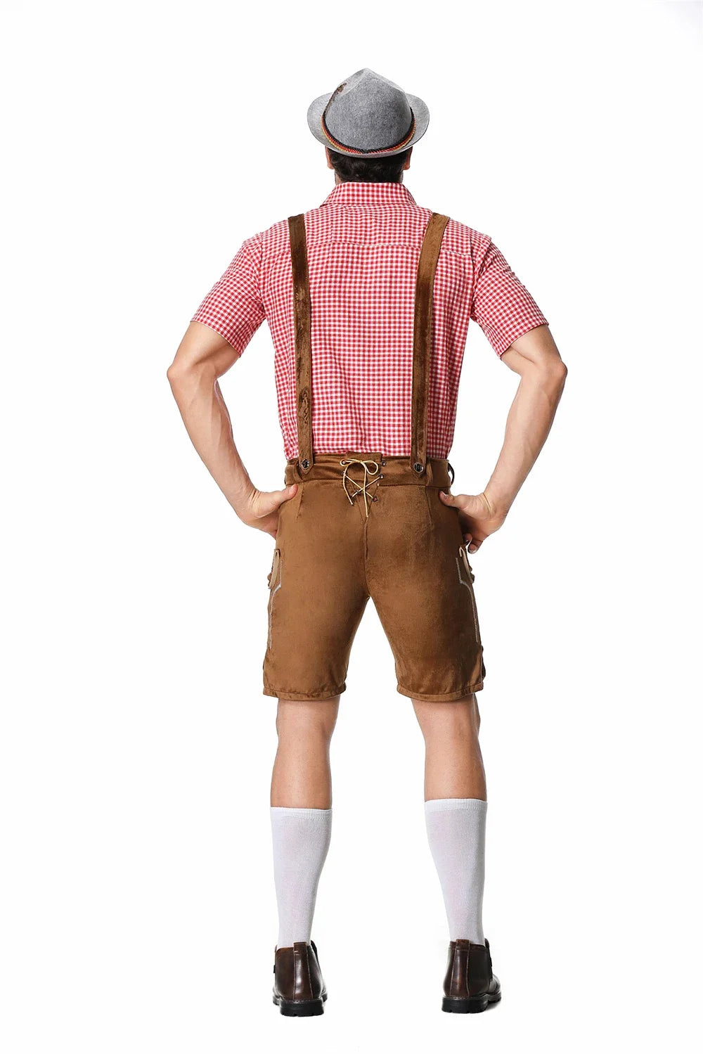 Bayerisches Oktoberfest Deutsches Bierkostüm Männliches Oktoberfest Lederhosenkostüm Bierhemd Hosenträgershorts Hut Cosplay Kostüme