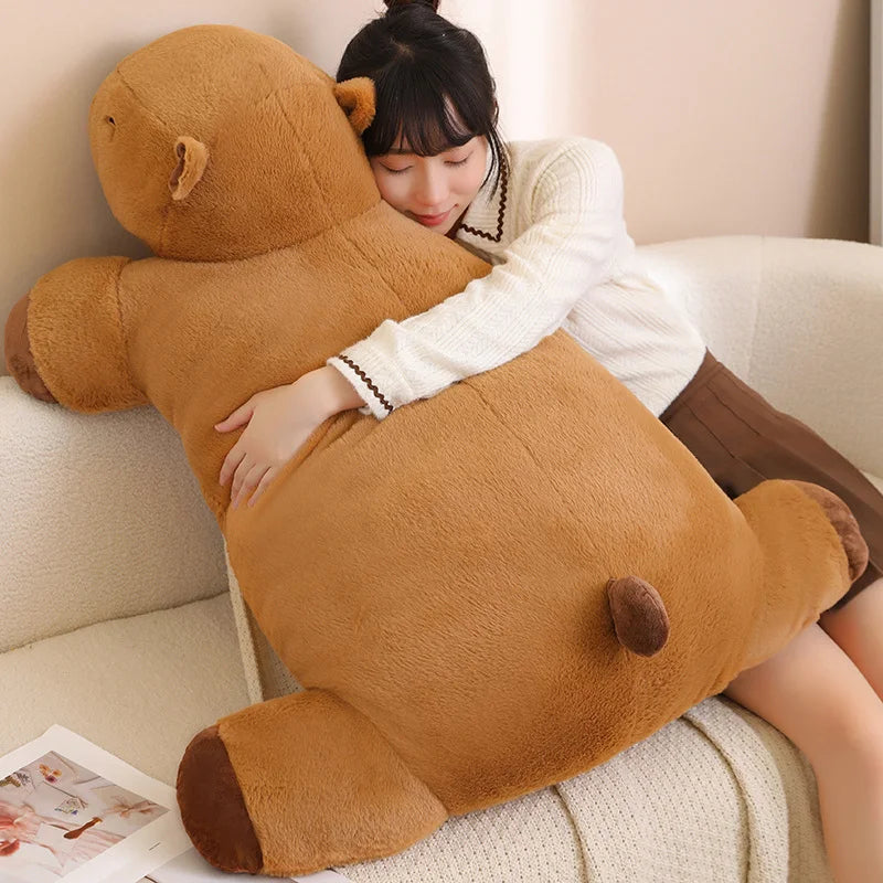 Riesige Kawaii Capybara Plüschpuppe Bodenmatte Hochwertiger Tierbrauner Capybara Plüschteppich Wohndekor Geschenk für Jungen und Mädchen