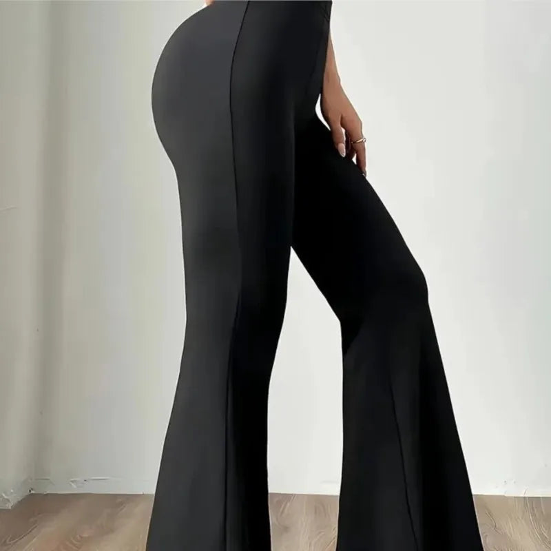 Alobee Damen-Leggings mit hoher Taille für Frühling und Herbst, eng anliegende Hose, schmales Bein, lange schwarze Hose, Hose mit weitem Bein für Frauen