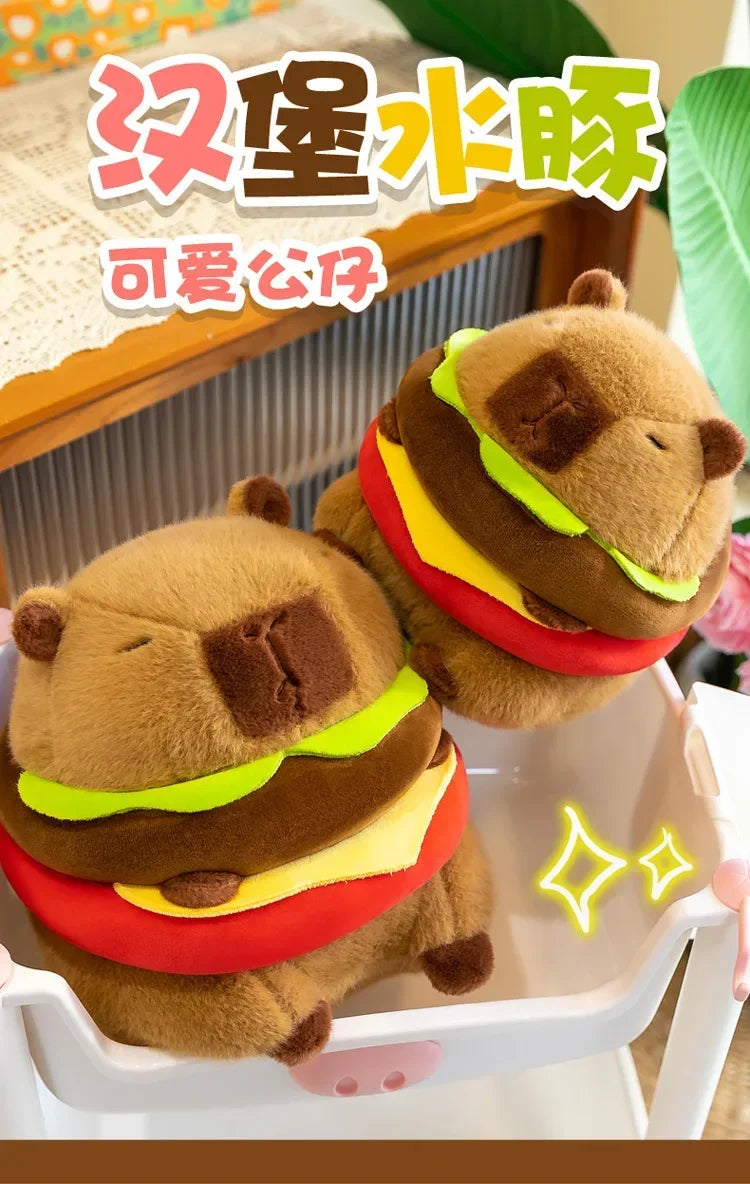 Neues süßes Hamburger Capybara-Plüschtier, Stofftier, Simulationstier, Puppe, weiches Kinderspielzeug, Geburtstagsgeschenk, Kawaii-Raumdekoration