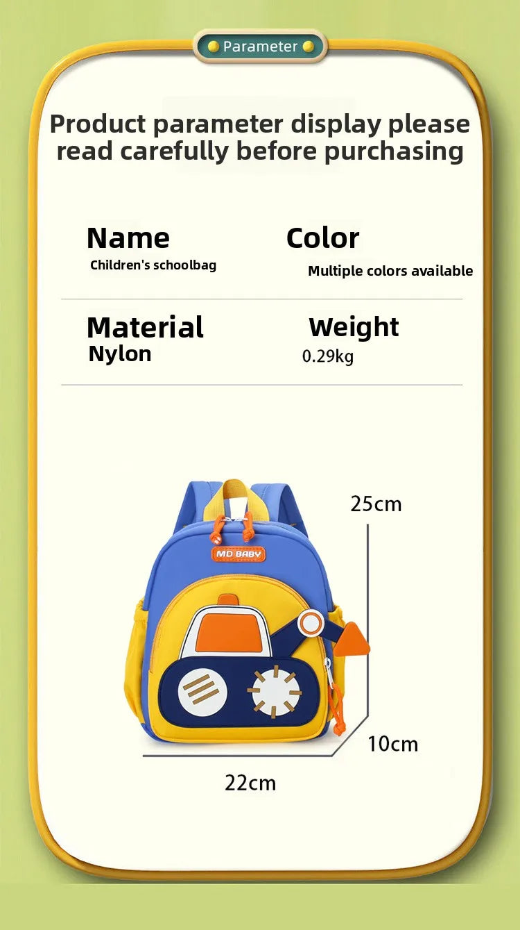 Kids Backpack for Boys Girls Toddler School Kindergarten Cute Construction Truck Car Design Trendy Casual Backpack