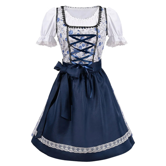 Oktoberfestkleid mit Schnürung und Schürze, traditionelle bayerische Bierkostüme, deutsche Dirndl-Partykleider